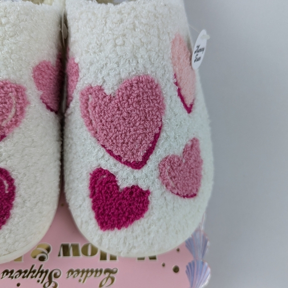 Hearts Slippers Sherpa Upper Fleece Memory Foam Slip On Ivory Pink XL (9/10) NWT - Picture 3 of 11